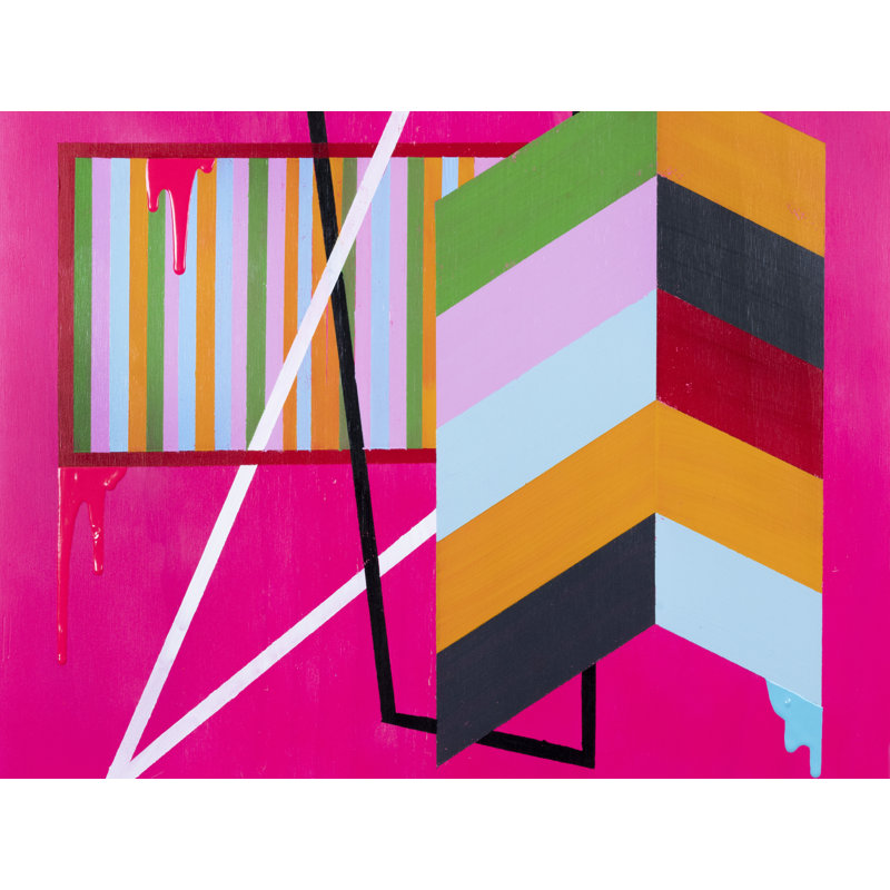 Shape Spills on Pink par Jphono 1 - Peinture, Papier avec cadre noir, H 17,25 po x l 21,25 po