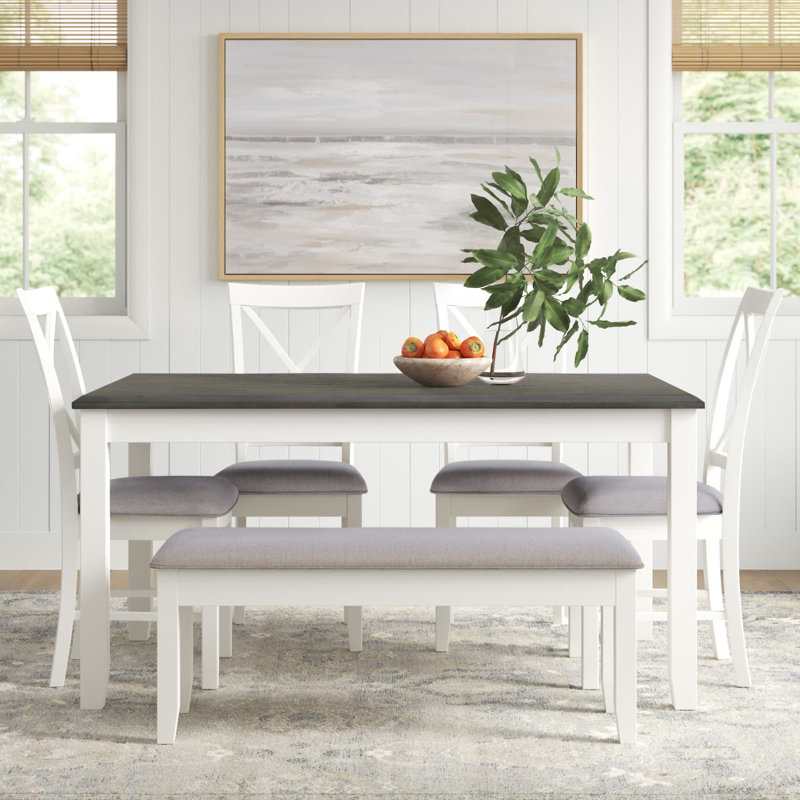Atiqa 6 - Person Four Leg Dining Set, Light Gray