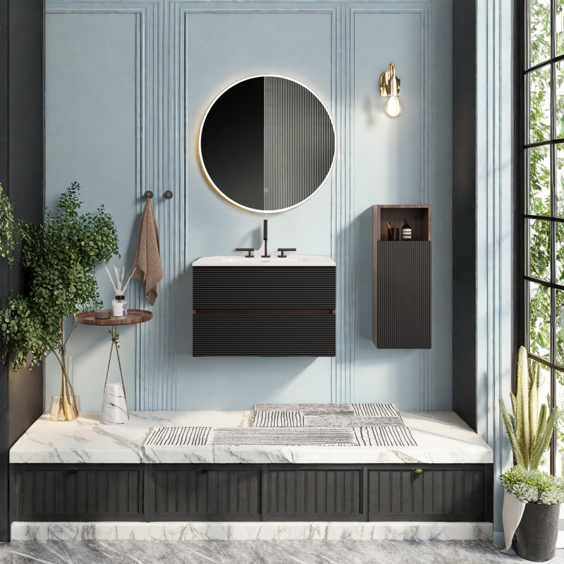 Meuble-lavabo et lavabo en noyer moderne avec rangement en MDF moderne