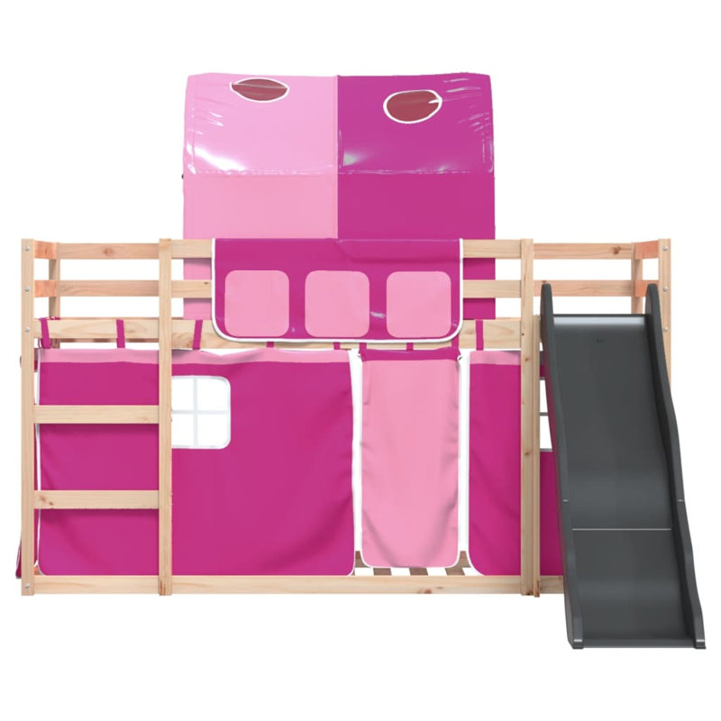 Pocono Bunk Bed Themed Beds with Trundle Included, Natural, Pink, 80 x 200 cm