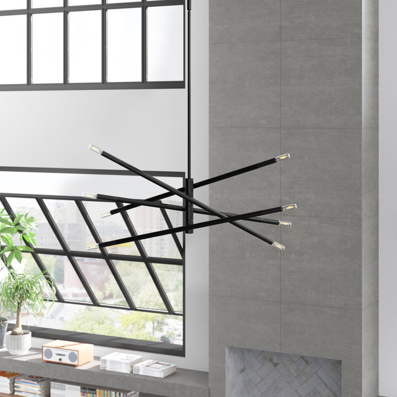 Wand 8 Light Sputnik Mordern Linear Chandelier, Matte Black