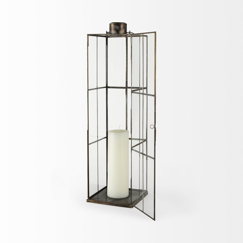Glass Tabletop Lantern, 31.1" H x 8.3" W x 8.3" D