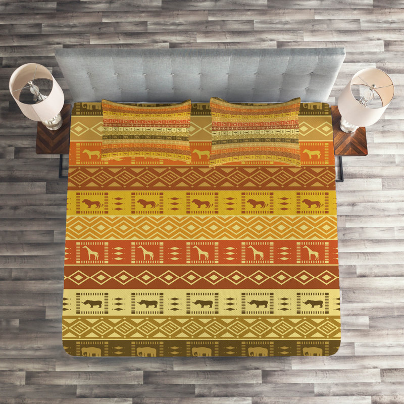 Rustic Polyester Geometric Shapes Coverlet, King Bedspread + 2 Shams