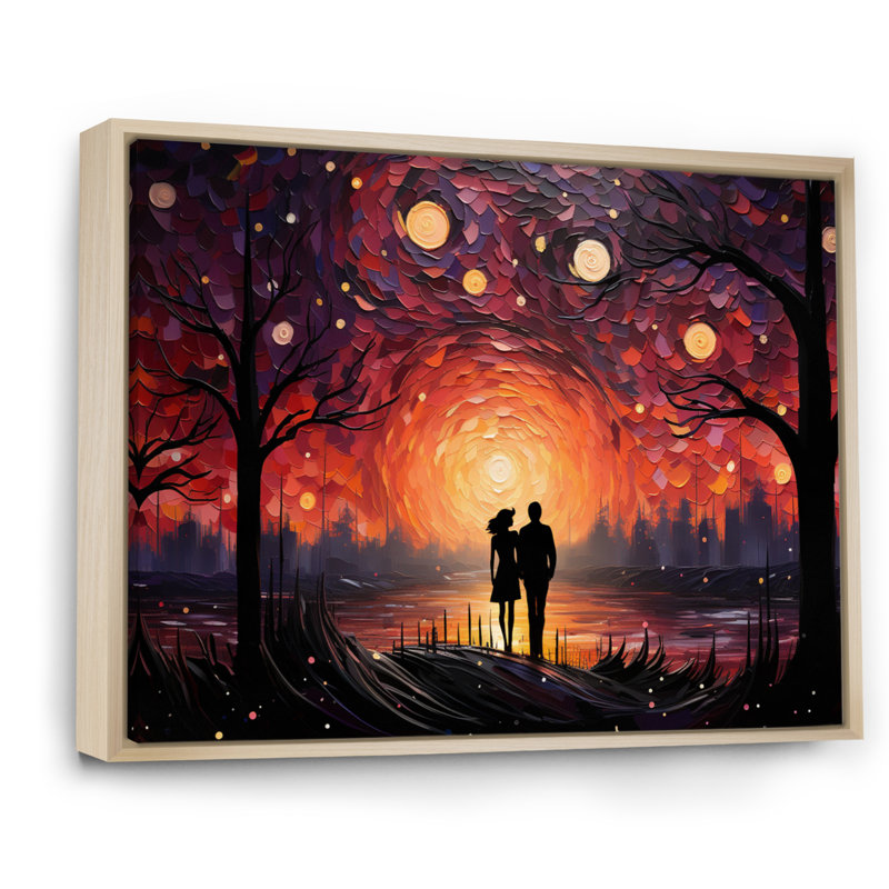 Abstrait couple romantique pointilisme paysage, H 12 po x l 20 po x P 1 po, Cadre naturel flottant