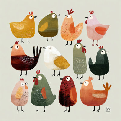 Playful Farm Chickens Wrapped Canvas Wall Art