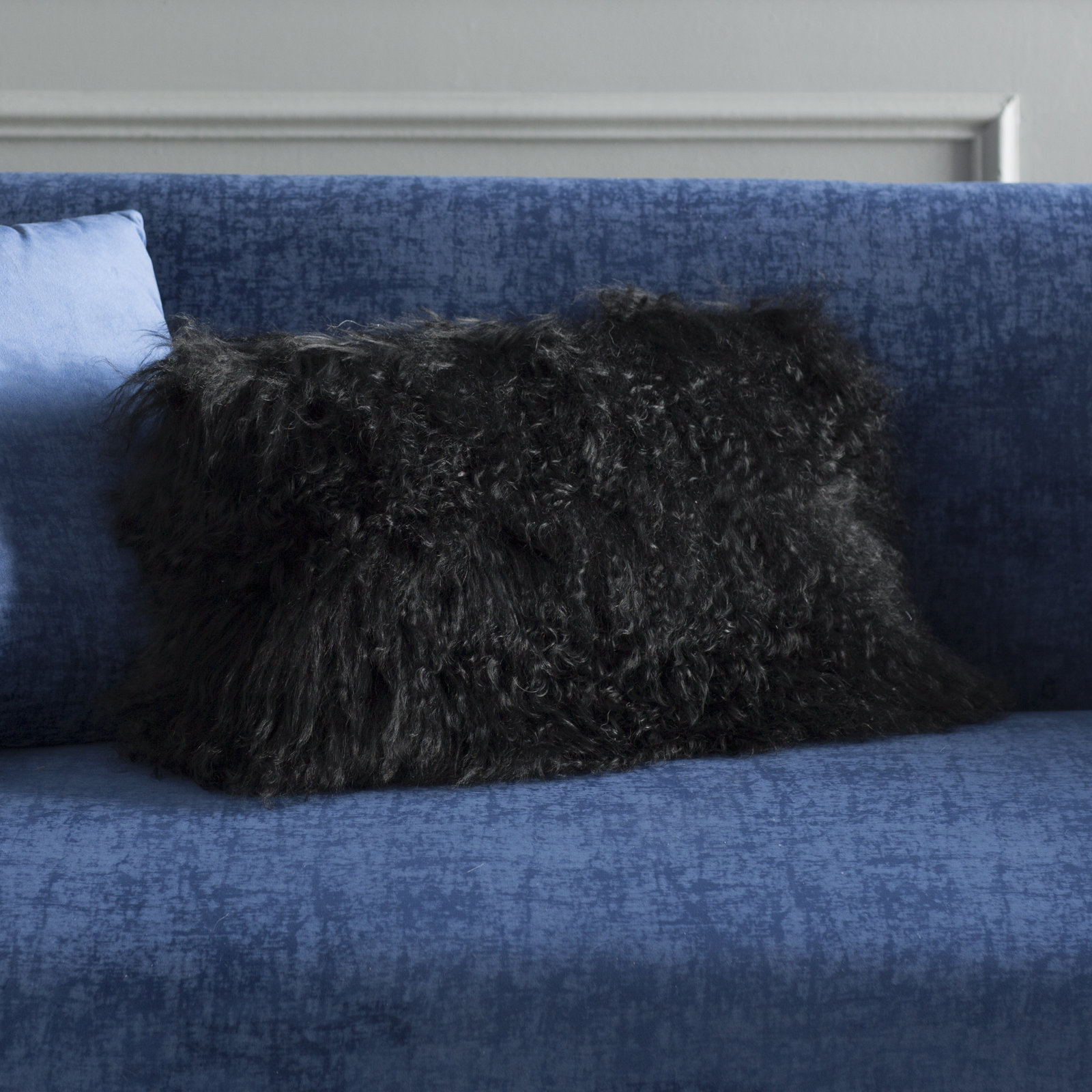 Iyana Wool Lumbar Throw Pillow, 12"H x 20"W, Black