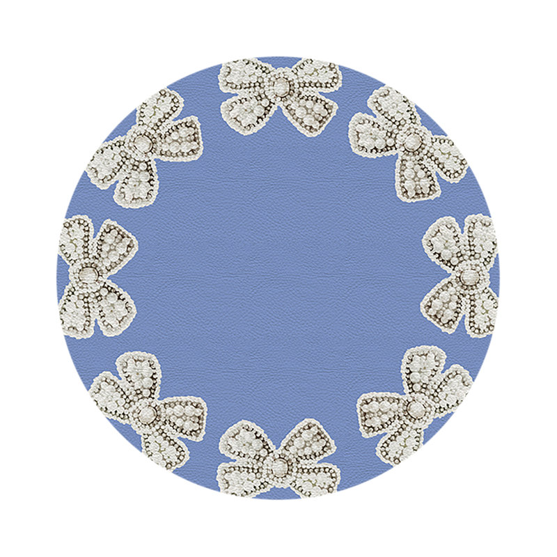Pearl Bow Vegan Leather Round Pebble Placemat, Blue
