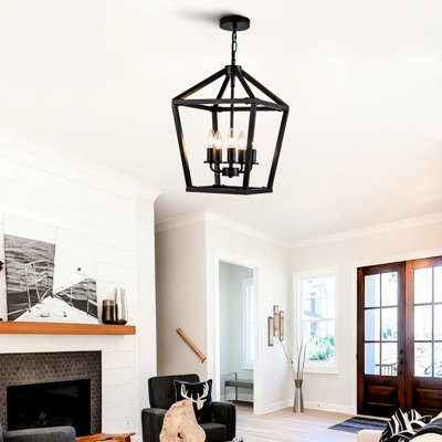 Suspension industrielle noire à 5 ampoules, lanterne au design rustique en cage, réglable, culot E12, pour cuisine, salle à manger, hall d'entrée, en fer, aspect rouillé, cage ouverte, douilles pour ampoules suspendues, îlot de cuisine, entrée, structure en métal.