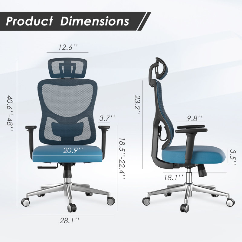 Ergonomic Mesh Office Chair with Adjustable Lumbar Support &Headrest, 3D Armrests, Reclining Function, Breathable Design