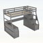 Lit mezzanine simple avec 7 tiroirs, 2 tablettes et bureau intégré - gris, peu encombrant et multifonctionnel-133490514-133490513