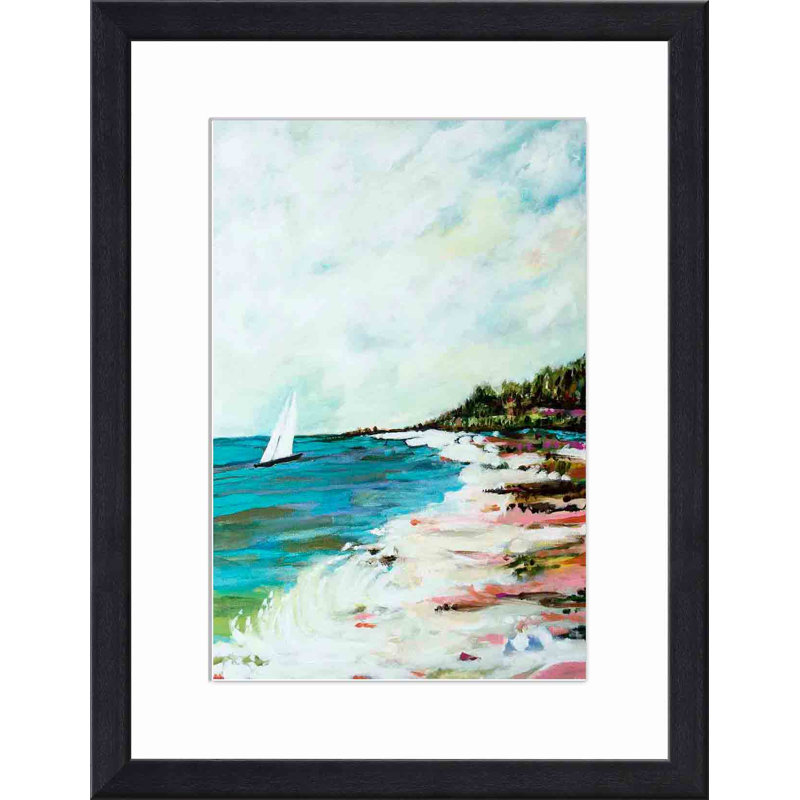 «Beach Surf I» par Karen Fields - peinture encadrée, Noir, H 12 po x l 12 po