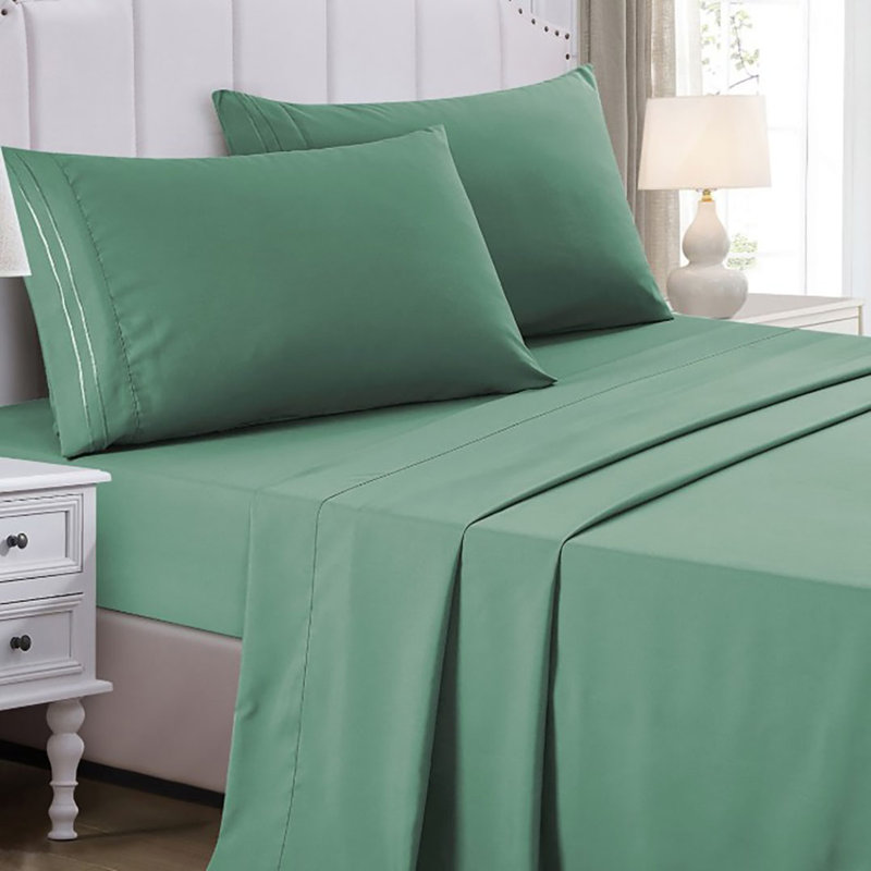 Ensemble de draps 2000 Soft Broderie 14 po, Ensemble de draps pour lit simple avec drap-housse, Vert