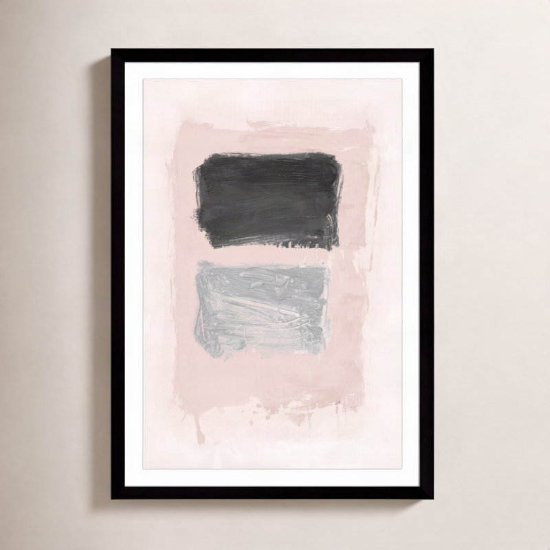 Vedaline "Pink, Black and Silver Shimmer I" Print, 49" H x 35" W x 1.25" D, Black Cube Frame Matted