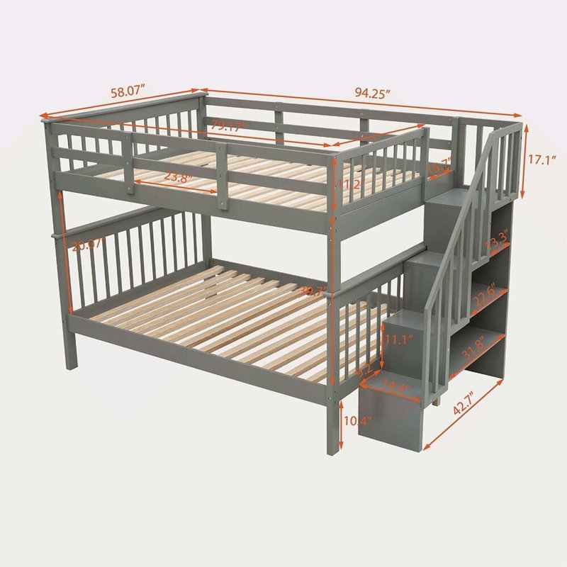 Lit superposé double / double avec rangement et garde-corps pour chambre à coucher, dortoir