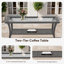 Table basse de patio en osier de rotin avec plateau en verre trempé et table de rangement à 2 niveaux pour terrasse-94229435