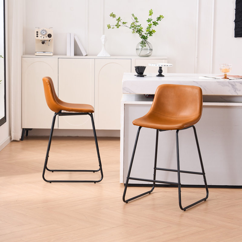  Tabourets de bar modernes en cuir synthétique avec siège rembourré et siège d'îlot de cuisine à hauteur de comptoir, ensemble de 2