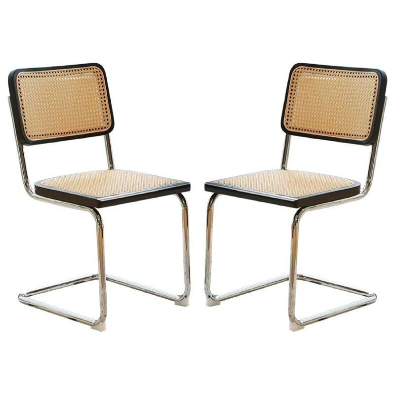 Ensemble de 2 chaises de salle à manger empilables, cuisine moderne en bois de rotin et chrome