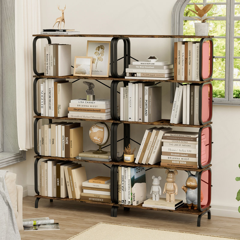 5-Tier Industrial Bookshelf, Rustic Brown Tall Bookcase With Open Wood & Metal Design - Vintage Storage Organizer For Books, Cds, Movies, Multi-Purpose Shelf For Living Room, Bedroom, Home Office