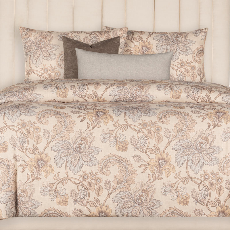 Margorie Polyester Floral Duvet Cover & Insert, King Duvet + 2 King Shams + 2 Throw Pillows