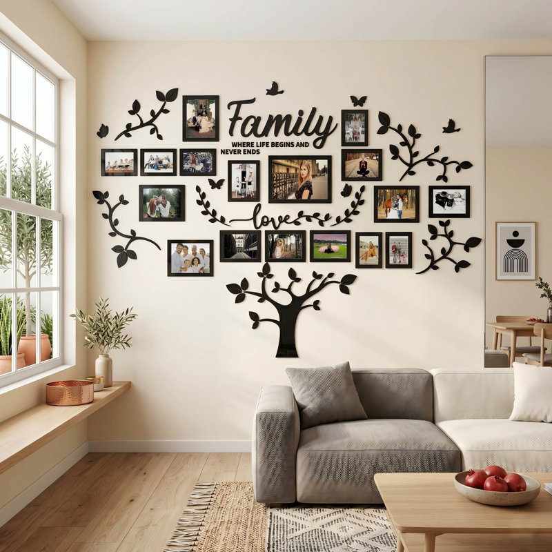 Diy Family Tree Wall Décor Sticker With Photo Frames, 3d Acrylic Picture Collage Wall Art For Living Room And Bedroom