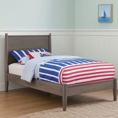 Lit simple gris Mid-Century avec plateforme et pieds fuselés ronds, ensemble de lattes, sans sommier requis, convient à la chambre à coucher, 81,5 po de profondeur, 43,5 de largeur, 48 de hauteur, 87,3 lb de bois