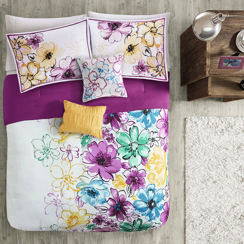 Soft Full/Queen Bedding With Blue Floral Design , Print Comforter Ensemble