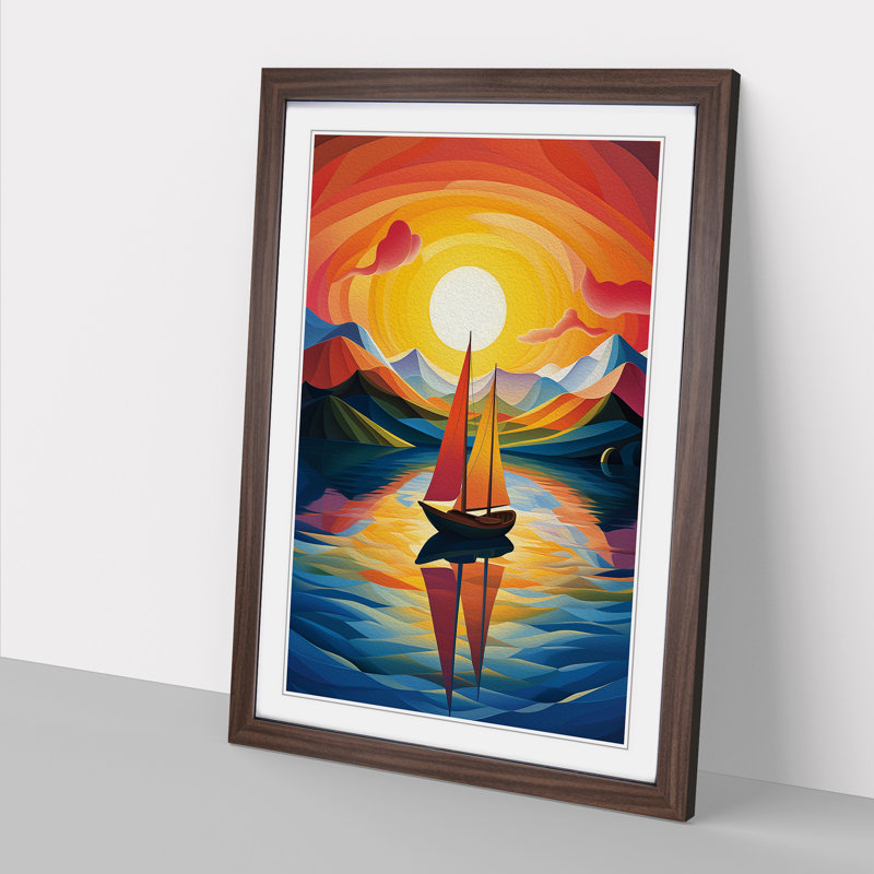 Boat on a Lake Orphism Art - Framed Print, Walnut, 46cm H x 34cm W x 2cm D