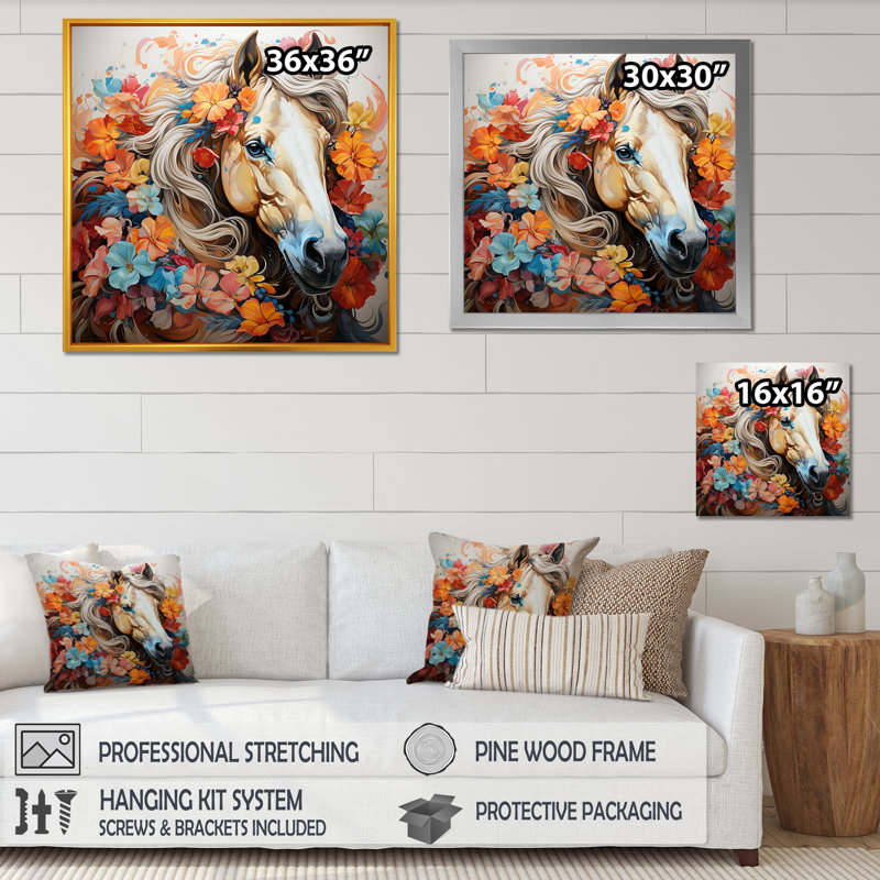 «Popart Horse Portait I», reproduction sur toile, Cadre flottant noir, H 16 po x l 16 po x P 1 po
