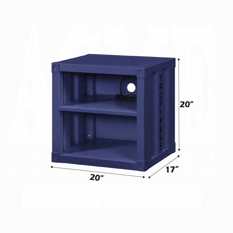 Table de chevet bleue Nacre avec USB, Bleu