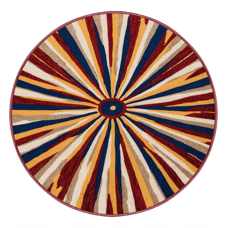Washable Sun Rays Hawaiian Area Rug, Round 5'