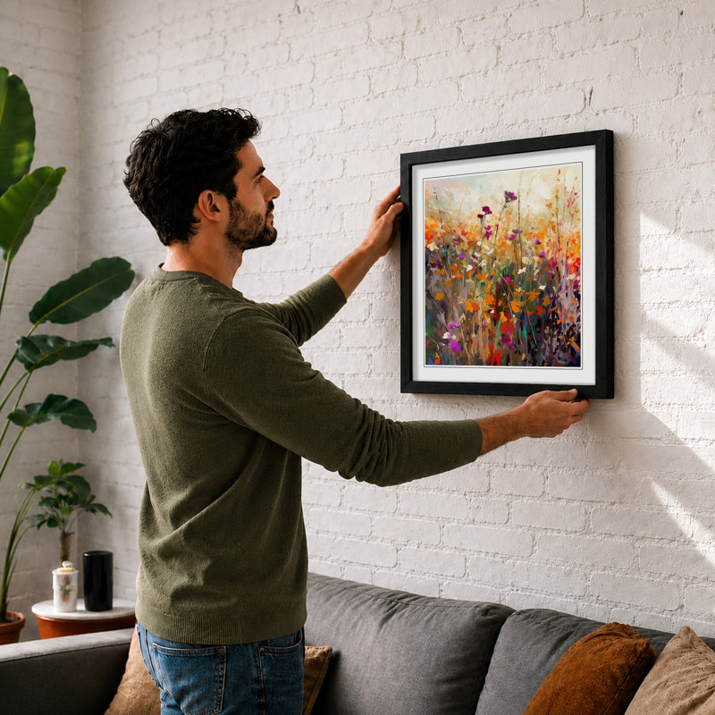 Wildflowers Glitch Art No.3 - Framed Print, Black