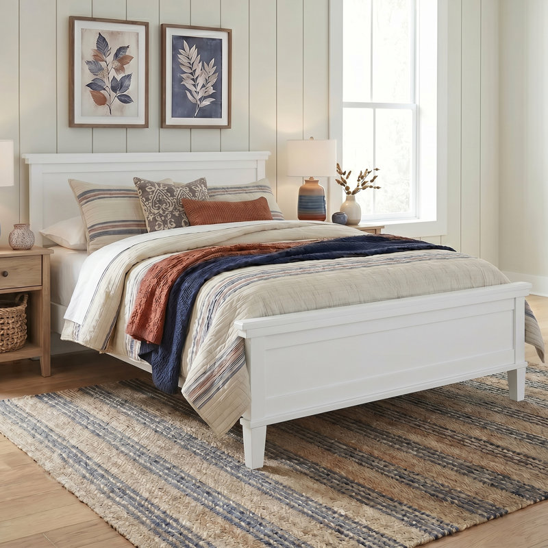 Bed Frame Platform with Headboard, White, King