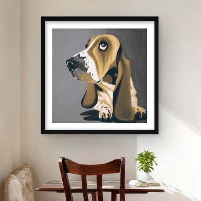 Gold Basset Hound Dog Print - Modern Framed Home Decor