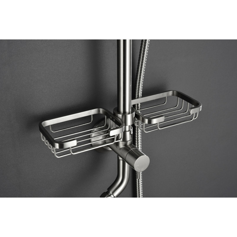 Pomme de douche à effet de pluie de 10 po avec douche à 4 poignées, barre coulissante réglable, porte-savon avec système de douche en nickel brossé