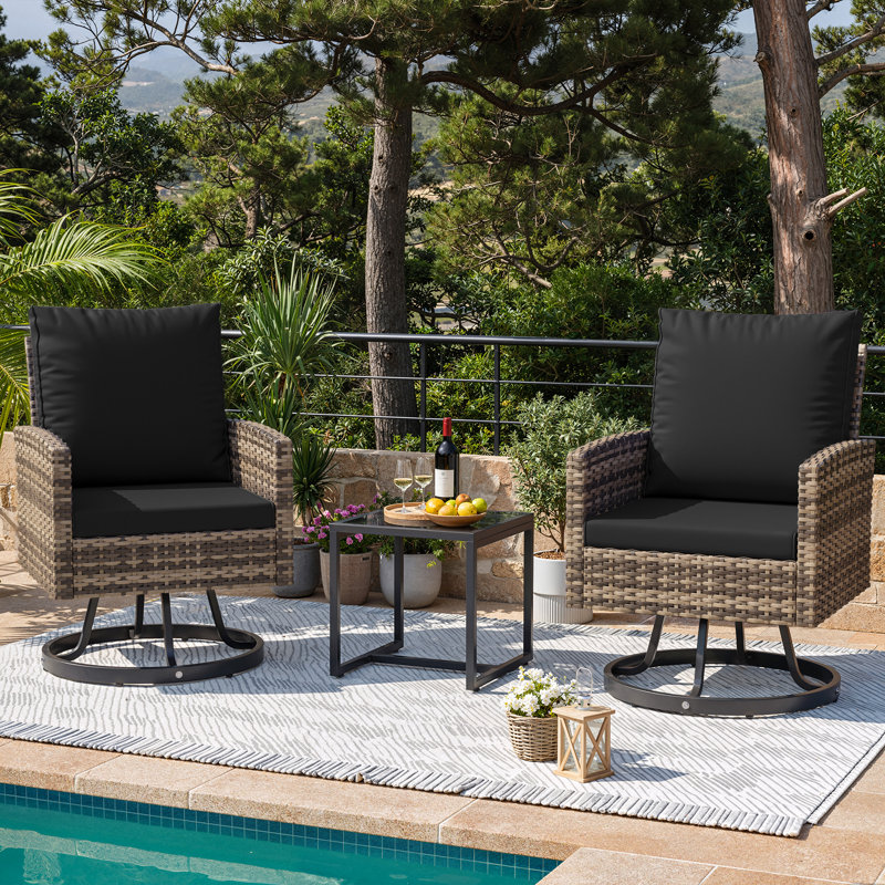 Ensemble de conversation en osier pivotant pour 2 personnes avec table d'appoint, Black, Yellow