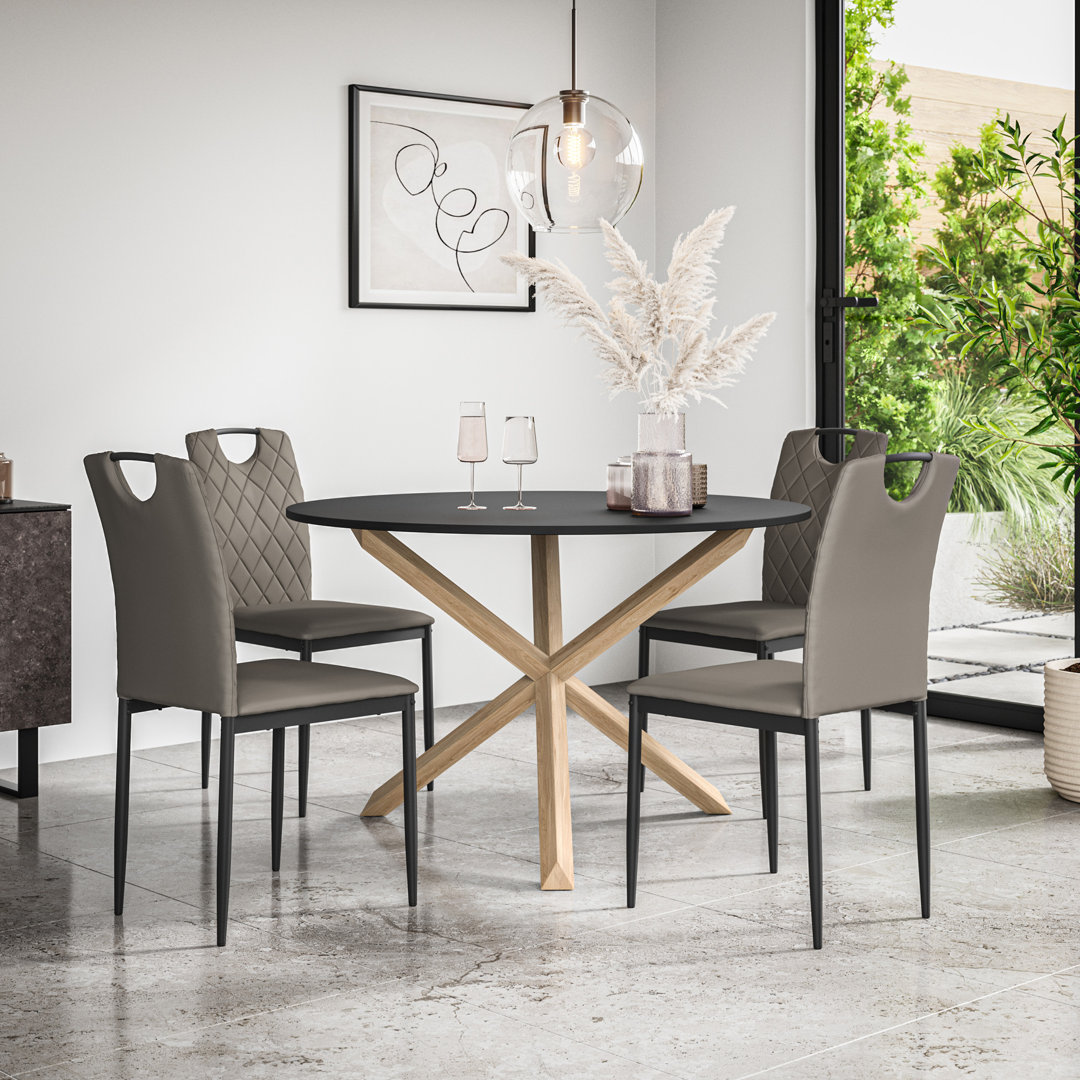 Daraich Round Dining Table And Chairs -  Table Top w Legs + Daraich Faux Leather Dining Chair Set Of 4