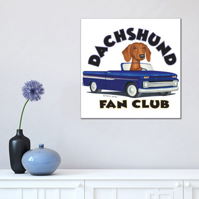 Dachshund Driving Blue Truck With Words 1 Piece Wrapped Canvas Wall Art