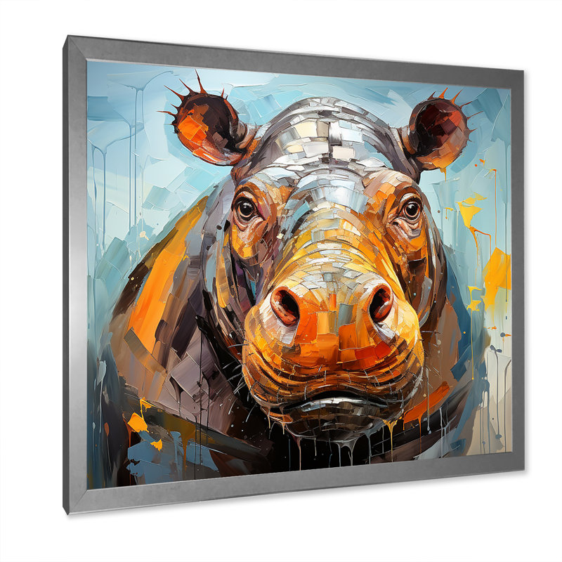 Hippopotame harmonie 1 - Hippopotame, H 30 po x l 30 po x P 1,5 po, Cadre simple argenté