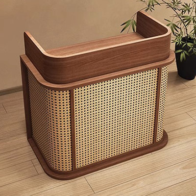 Wabi-Sabi Style Solid Wood Multi-Layer Board Rattan Checkout Counter