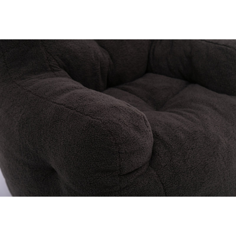 Aeri Compression Medium Adult Soft Teddy Fabric Bean Bag Chair With Foam Filled, Dark Gray Teddy