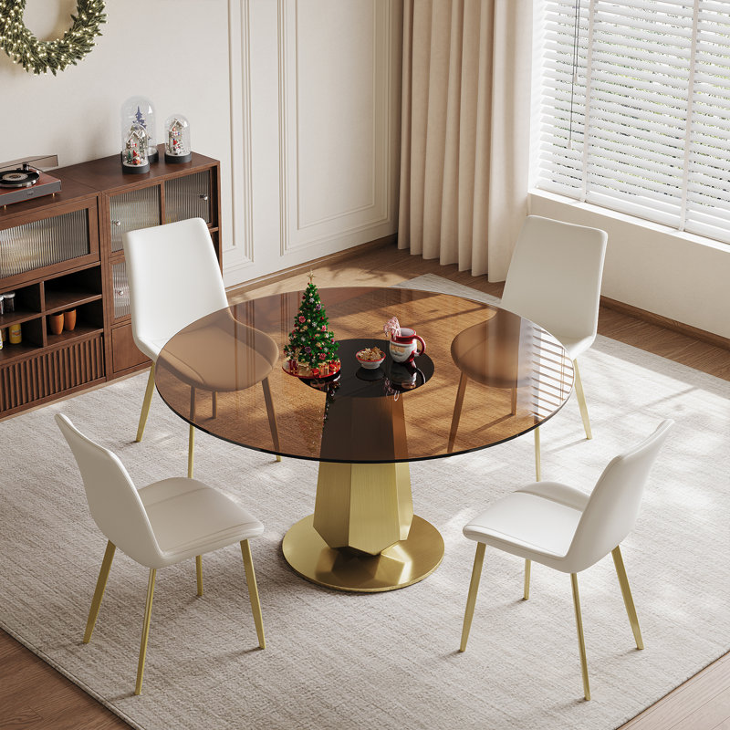 Table de salle à manger de luxe 53 pouces avec plateau en verre fumé