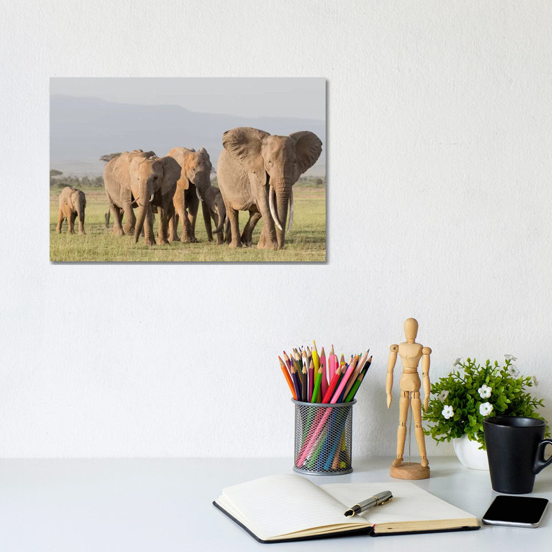 Africa, Kenya, Amboseli National Park. Elephants On The March. by Jaynes Gallery - Wrapped Canvas Print