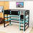Wood Loft Bed with Shelves and Built-in USB Ports and RGB LED Lights-1229134914-1229134912