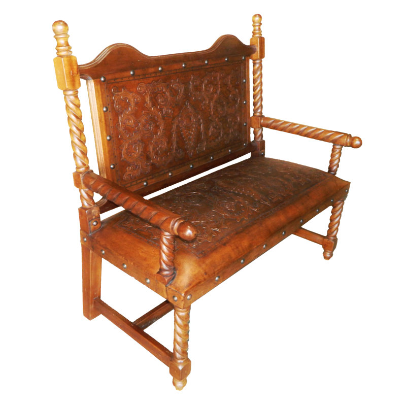 Navarette Genuine Leather Upholstered Bench, Rustic