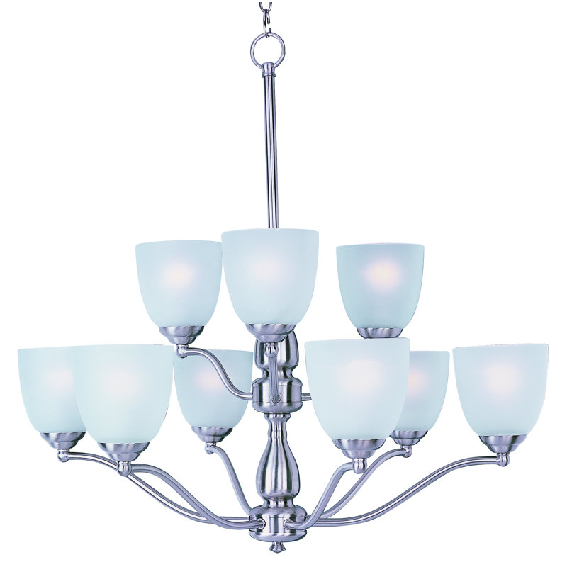 Lustre à niveaux ombrés 9 lumières Callimont, Nickel satiné