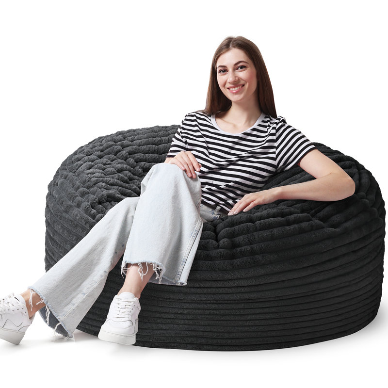 Soft Gauna Bean Bag – Small-Scale Comfort With Rustic Charm, 25.6" H x 43.3" W x 43.3" D , Black Corduroy