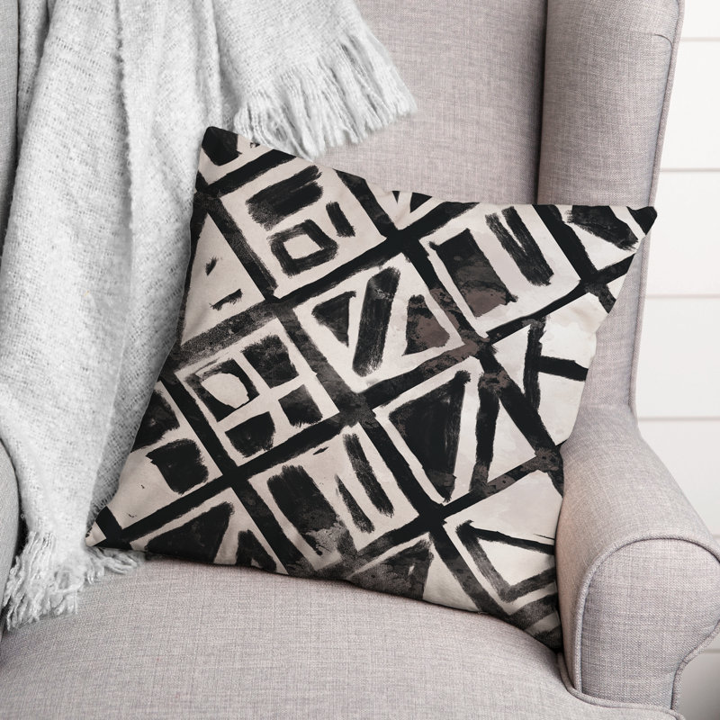 Abstract Outdoor Throw Pillow, Black, 16" x 16"