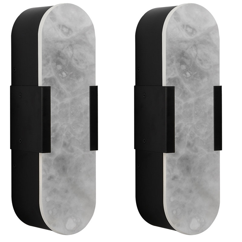 3.5 In. Matte Black LED Wall Sconce With Marble Shade (Set of 2), Matte Black