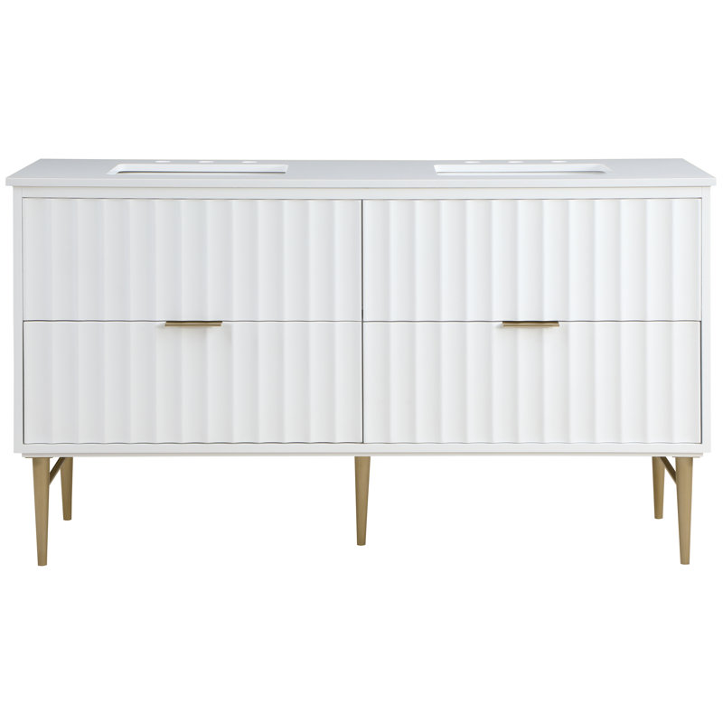 Mihai 60" Engineered Stone Top And Solid Wood Base Bathroom Vanity, Gold