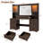 60" Farmhouse Vanity Desk With Lighted Mirror, Tempered Glass Top, Power Outlet, 8 Drawers And 2 RGB Lighted Cabinet-221812801